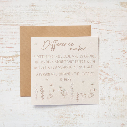 Difference Maker quotation greeting card with meadow flowers illustration