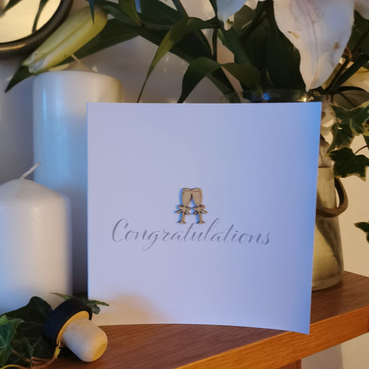 Congratulations Greeting Card with wooden embellishment - 2 glasses