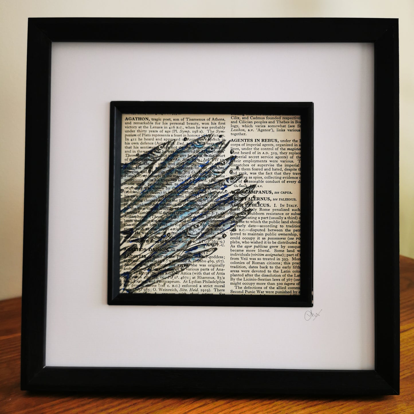 Signed original book page with watercolour and ink illustration - Shoal of Sardines