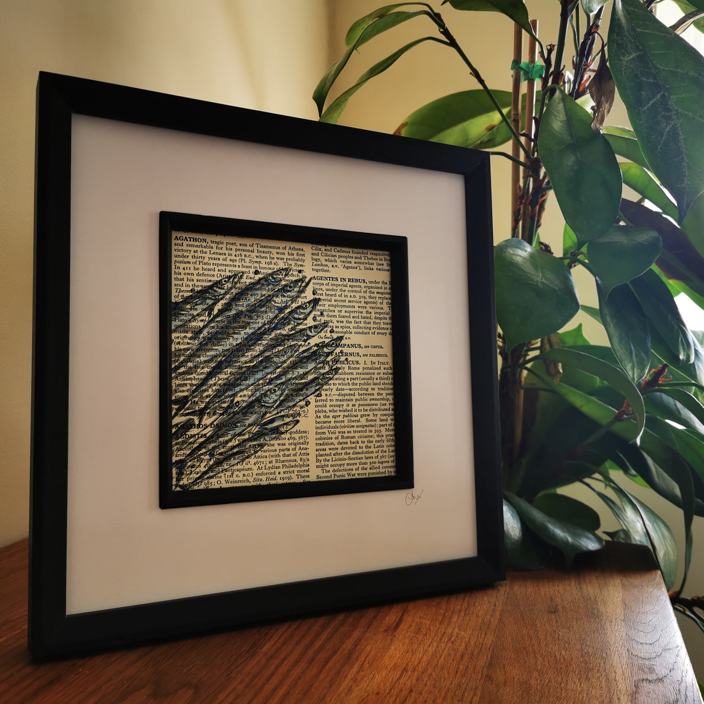 Signed original book page with watercolour and ink illustration - Shoal of Sardines