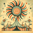 Circus - Unique Ephemera 55mm sticker circus geometric patterns