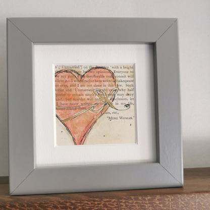 Paint & Ink - Small Framed original watercolour artwork on vintage book page - Wrapped up Heart