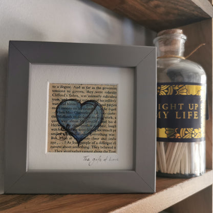 Paint & Ink - Small Framed original watercolour artwork on vintage book page - Wrapped up Heart