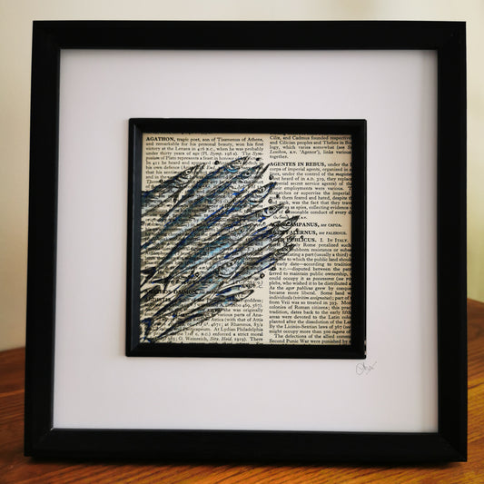 Large Framed original dictionary page with watercolour and ink illustration - Shoal of Sardines