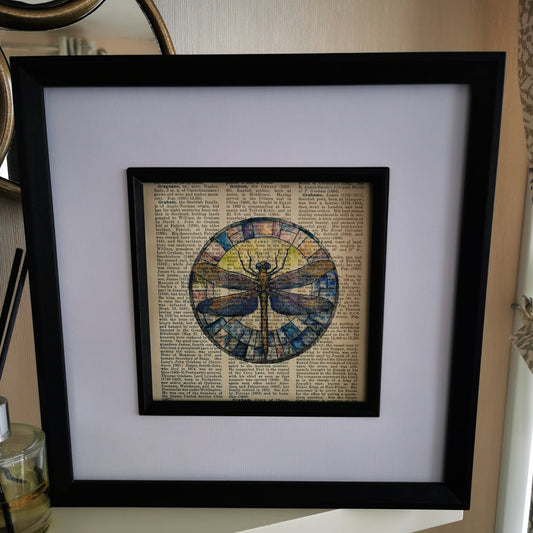 Signed original vintage encyclopaedia page with Dragonfly watercolour and ink illustration