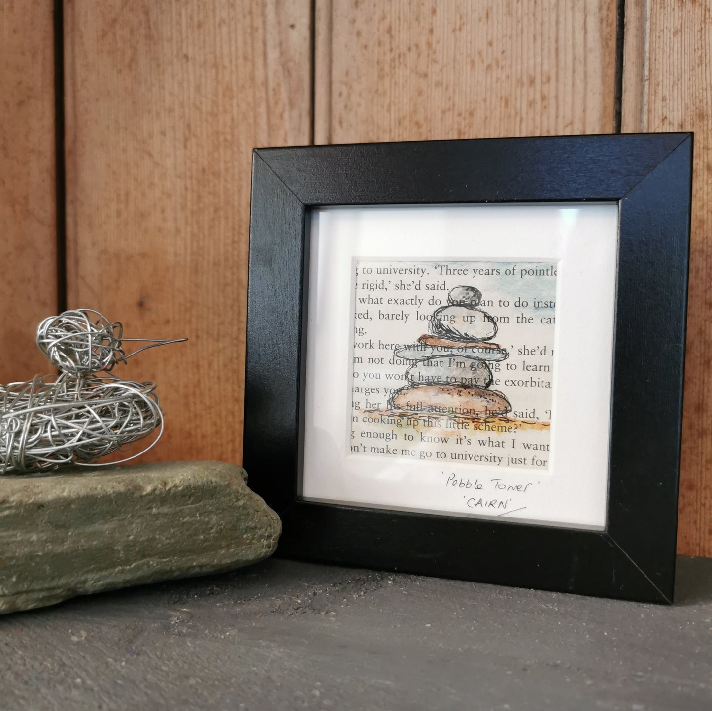 Paint & Ink - Small Framed original artwork - Cairn Pebble Tower