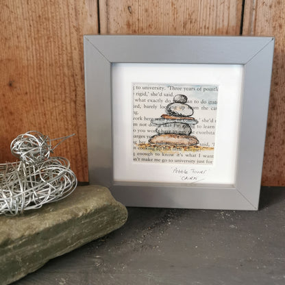 Paint & Ink - Small Framed original artwork - Cairn Pebble Tower