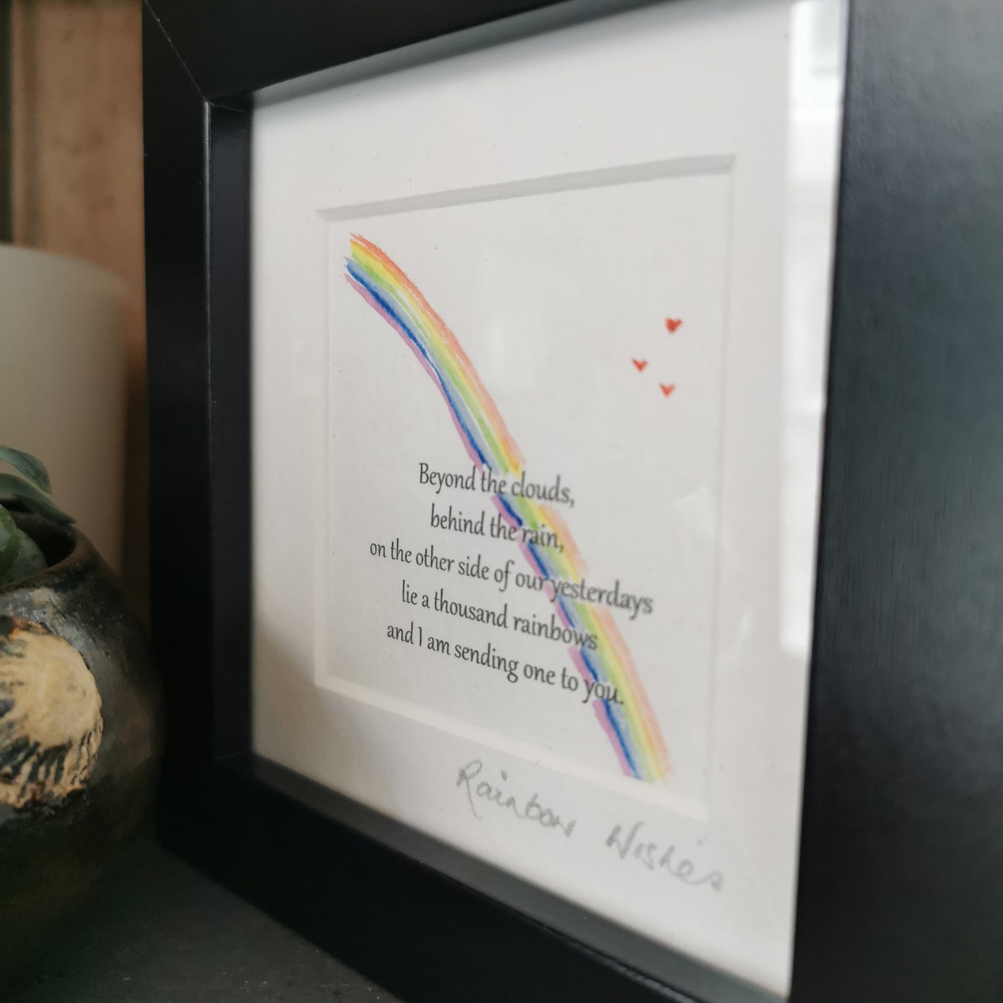 Small Framed original watercolour rainbow with a sympathy poem